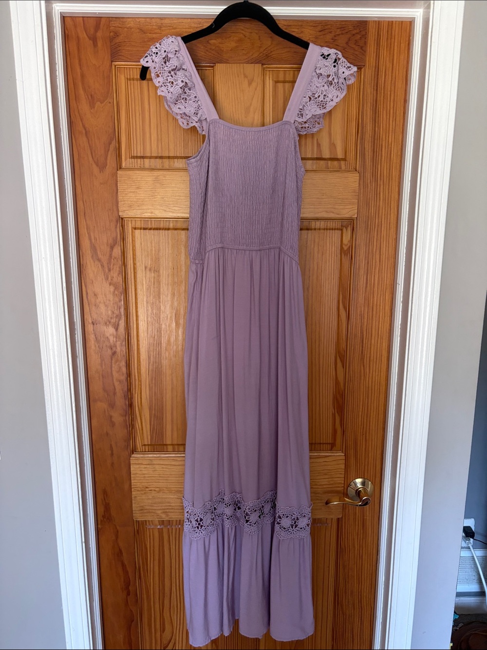 Purple Crochet Sleeve smocked Maxi Dress- size small